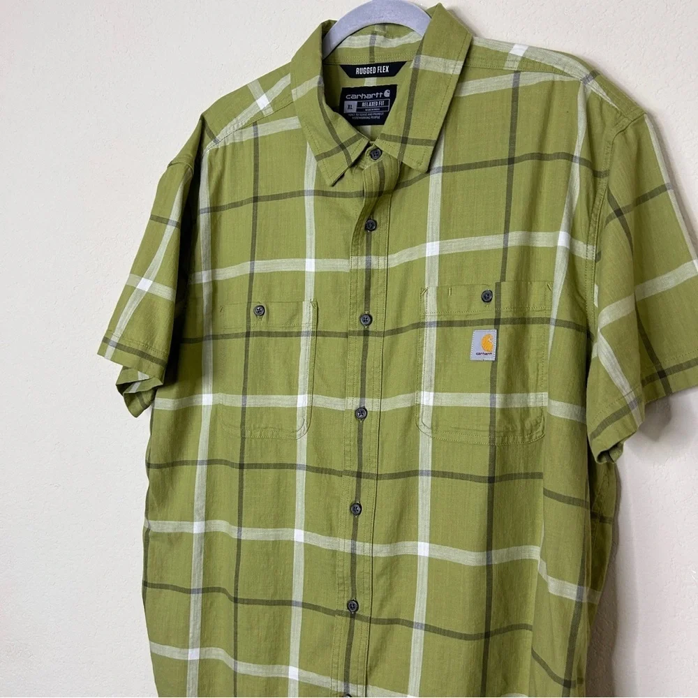 Carhartt Men’s Rugged Flex Short Sleeve Plaid Button Down Size XL